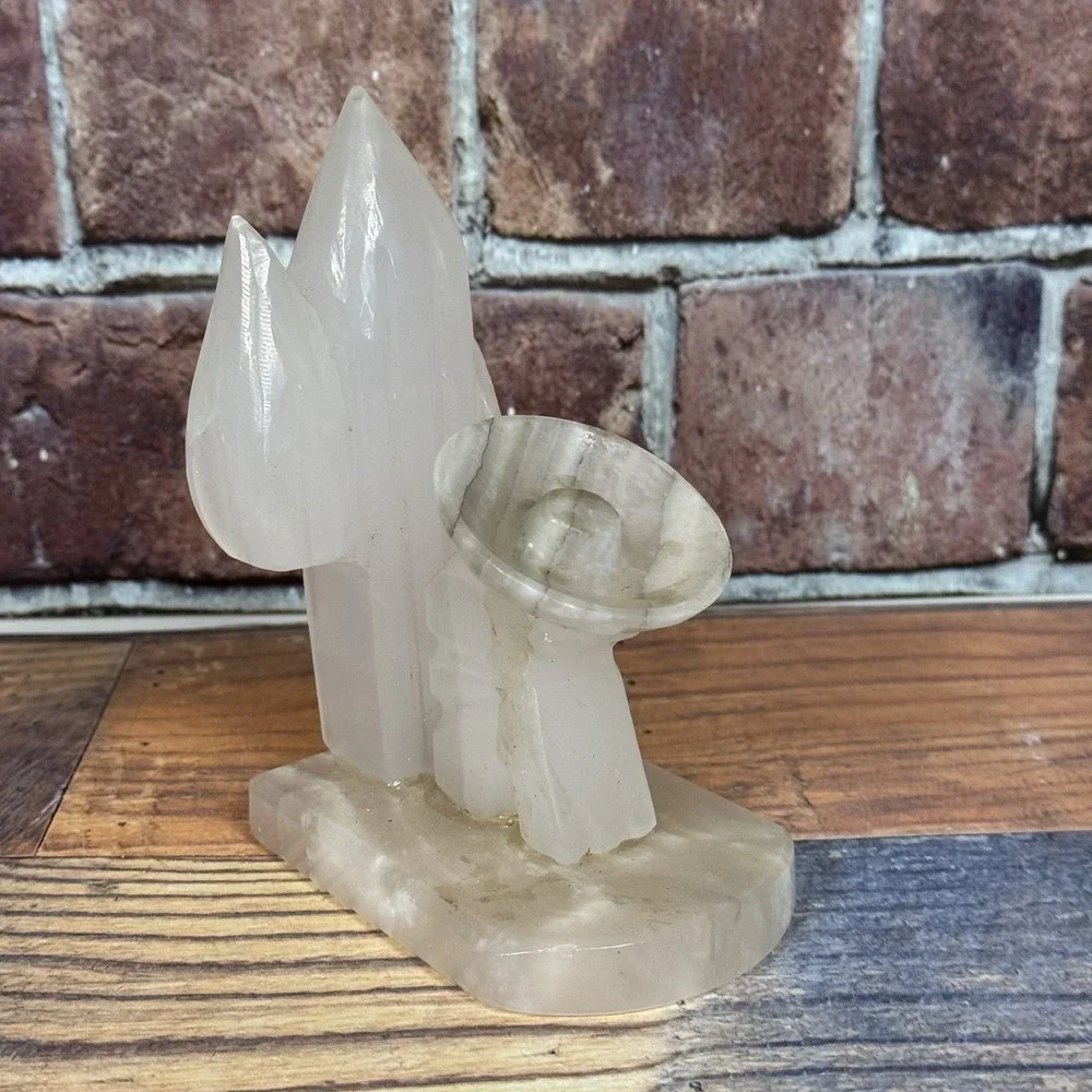 Vintage Hand Carved Alabaster Marble Mexican Amigo Siesta Cactus Bookend‎